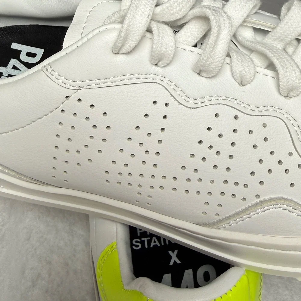 P448 Project Sustainability White Neon Yellow Leather Sneakers Size 37 US 7.5
